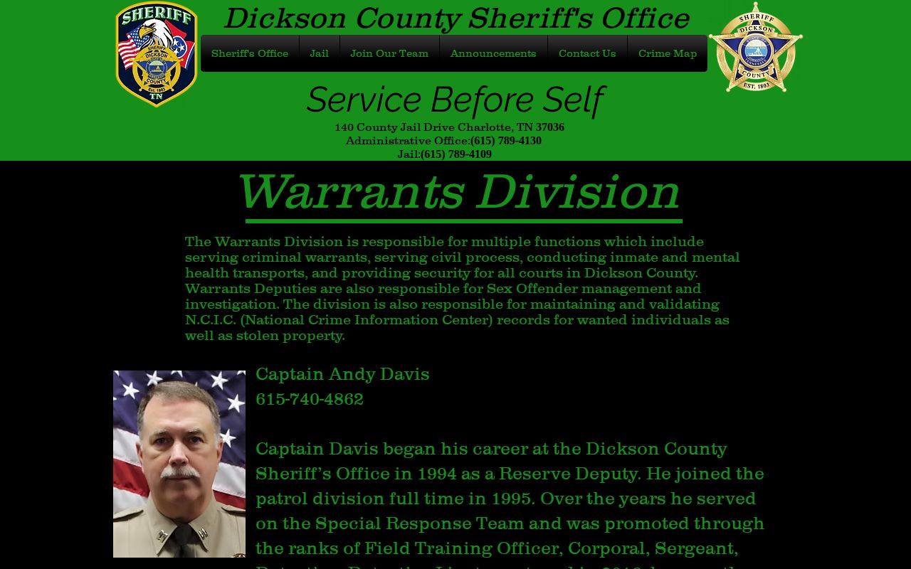 Dickson County warrant information on the DCSO Special Services page