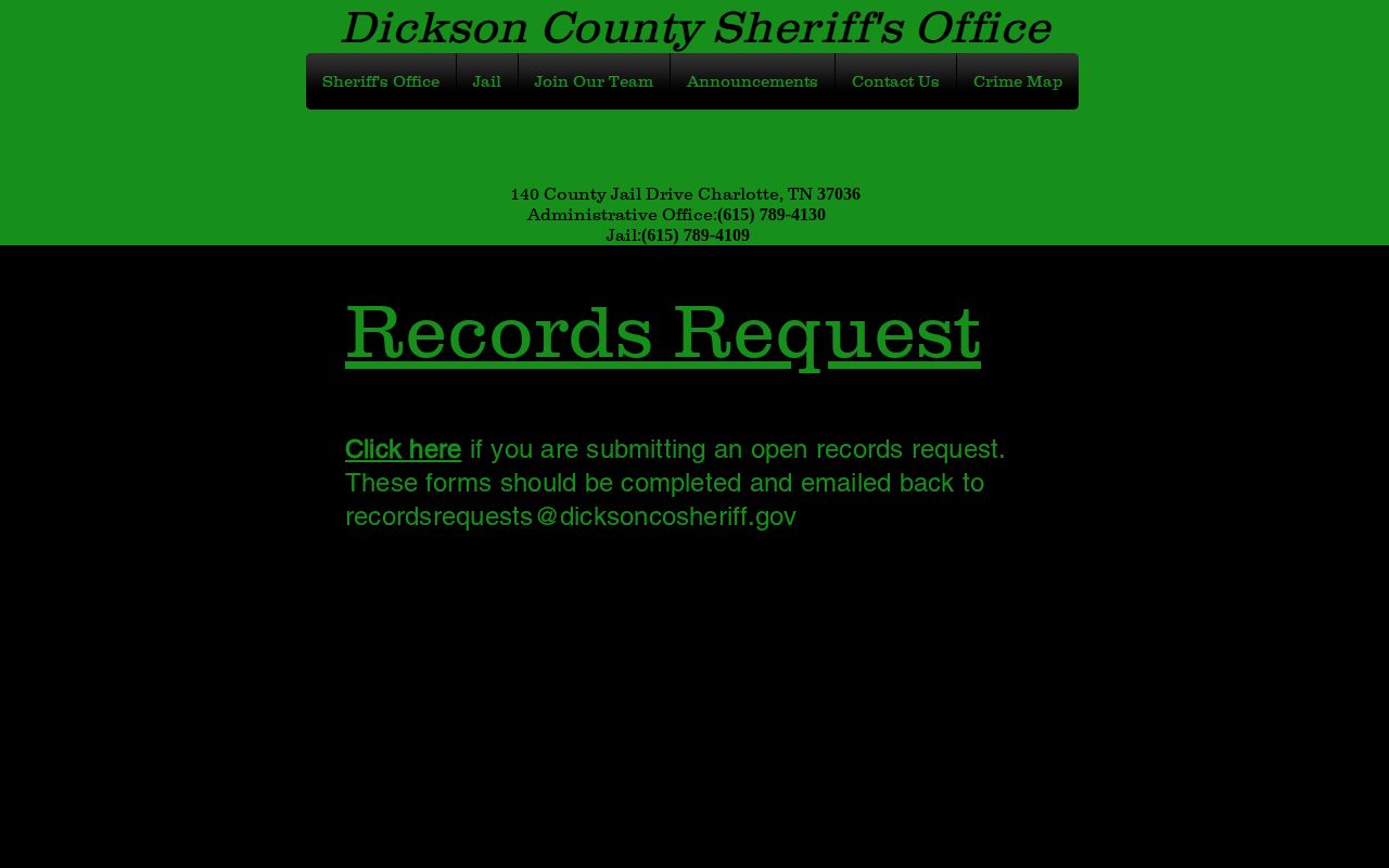 Dickson County booking records request page